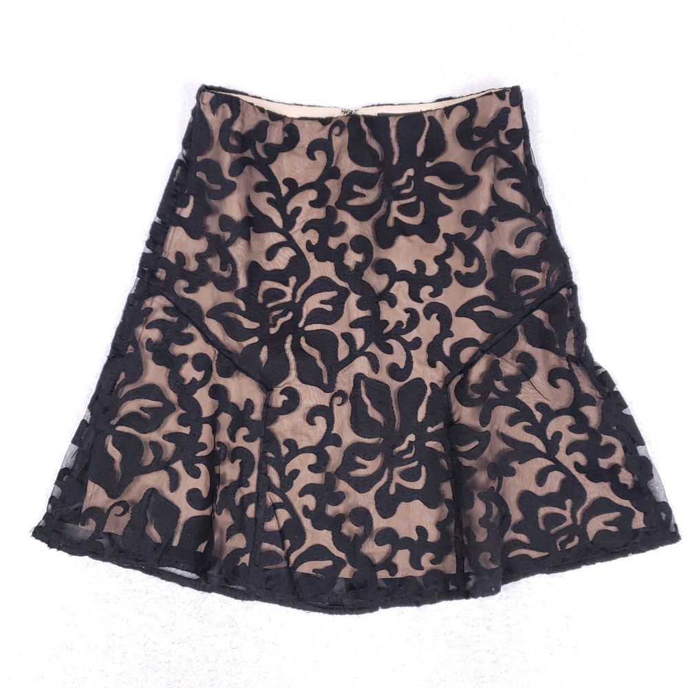 Ann Taylor Petite Skirt 00P Flocked Velvet Mesh Overlay Black Floral Whimsigoth